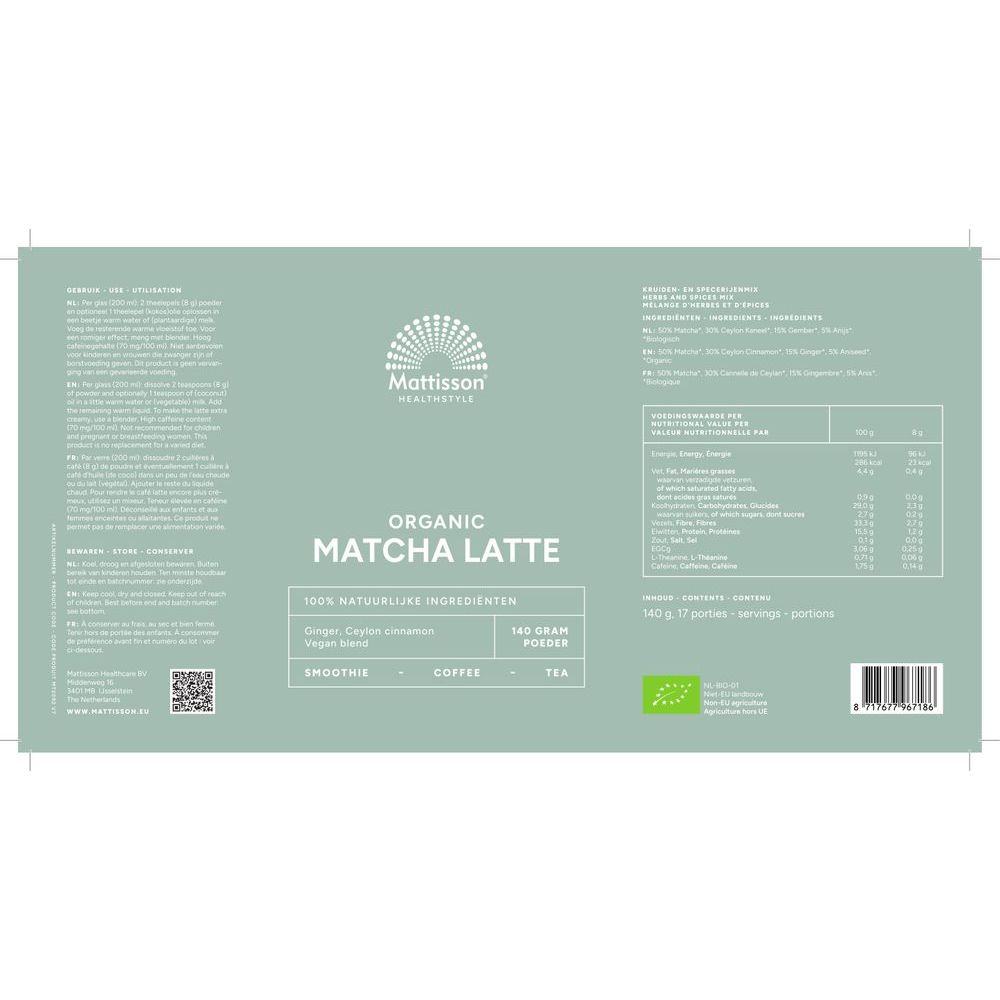 Mattisson Biologische Matcha Latte Gember Kaneel 140 gram