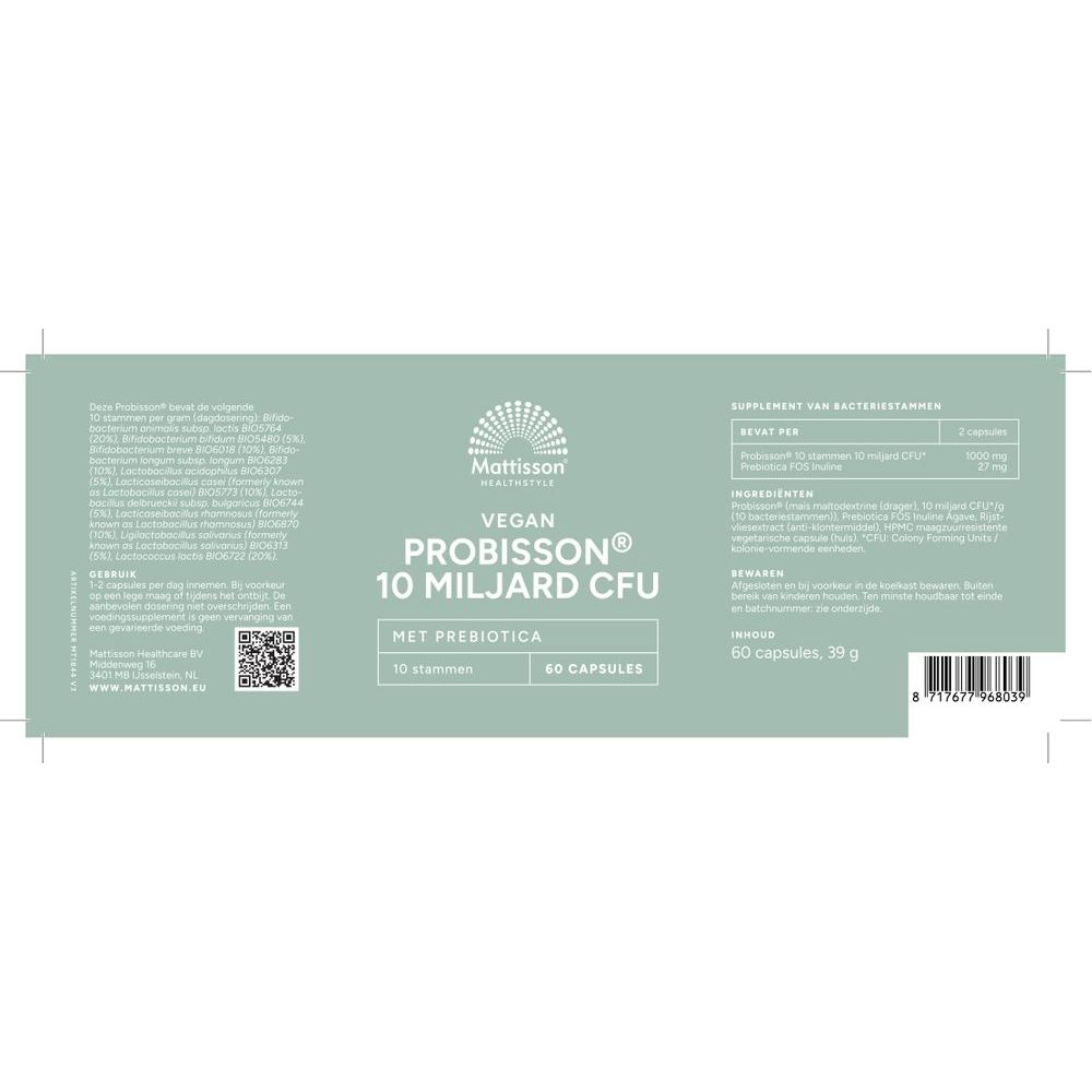 Mattisson Probisson 10 miljard CFU met prebiotica 60 vcaps