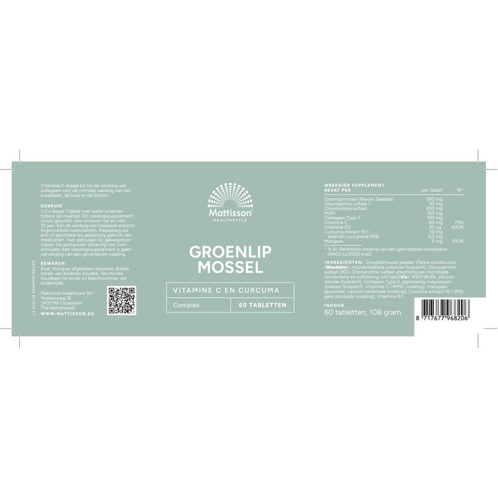 Mattisson Groenlipmossel complex tabletten 60 tabletten