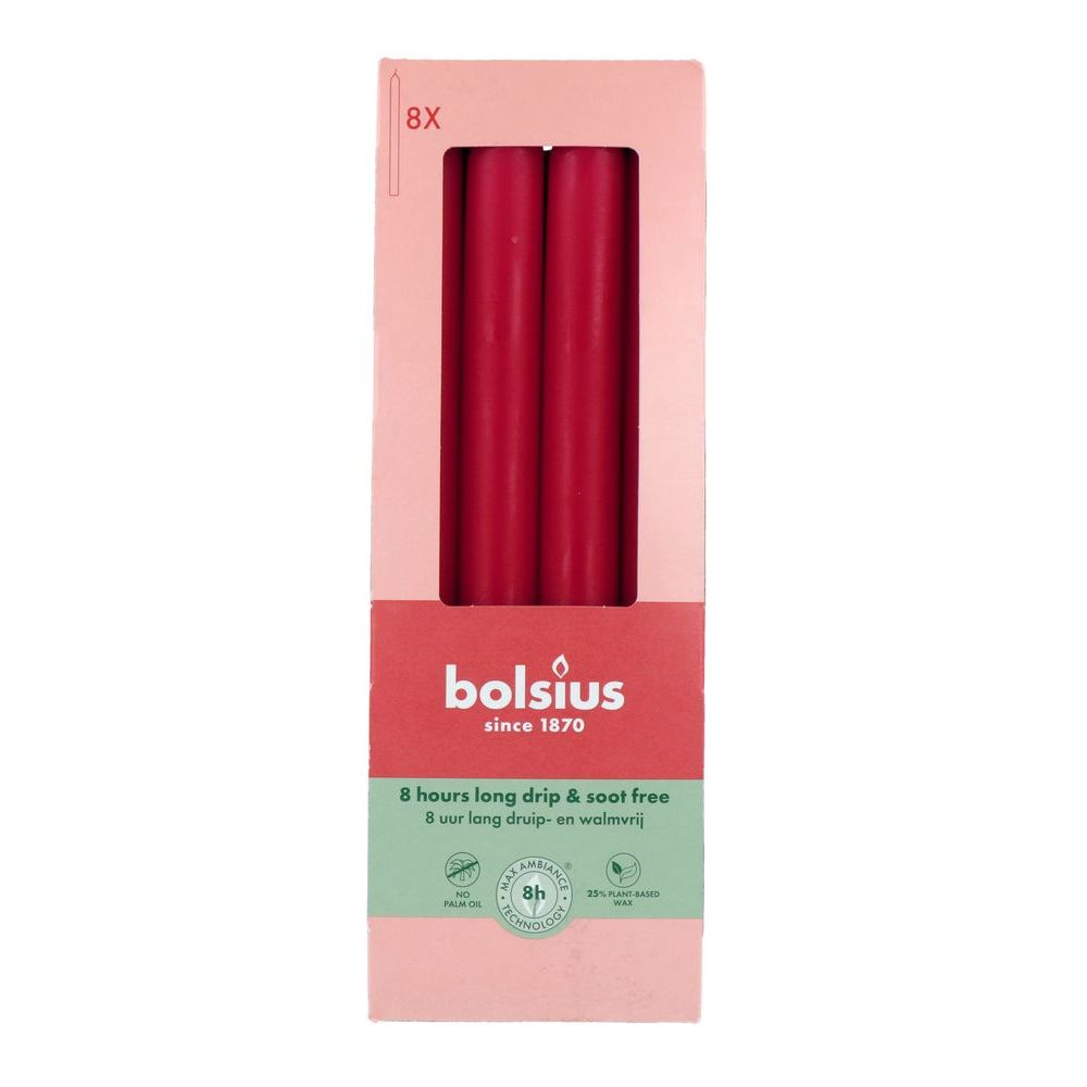 Bolsius Dinerkaarsen Delicate Red 230/20 8 st