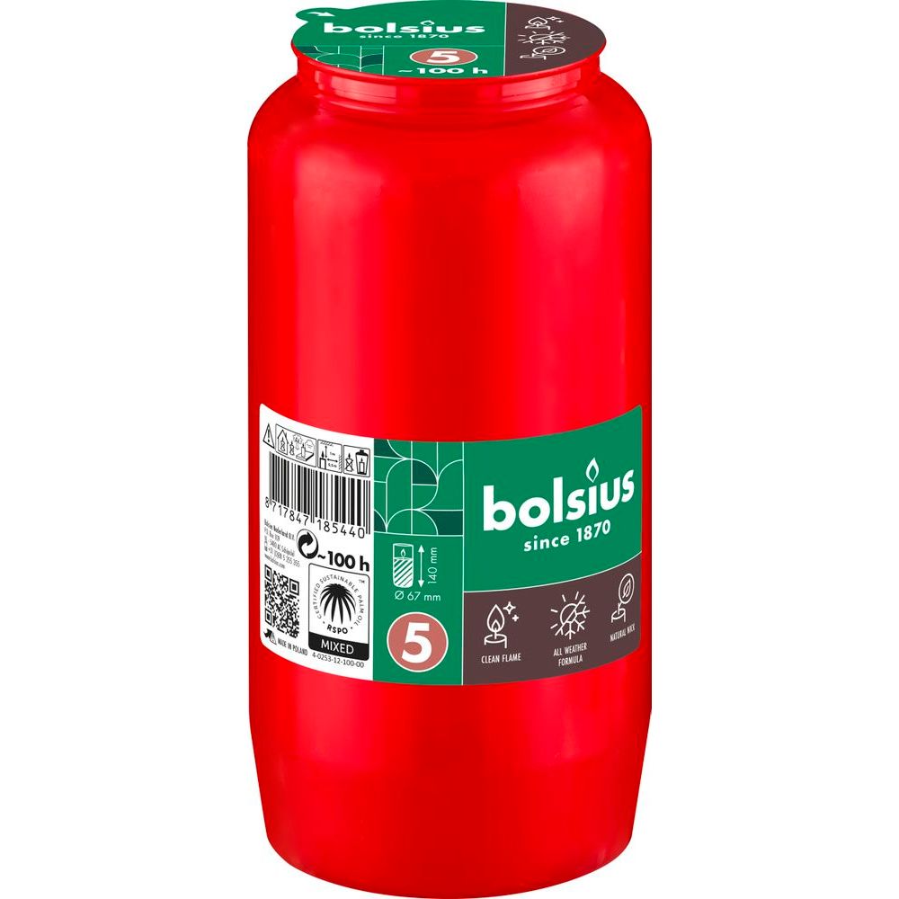 Bolsius Herdenkingslicht nr. 5 Rood 1 st