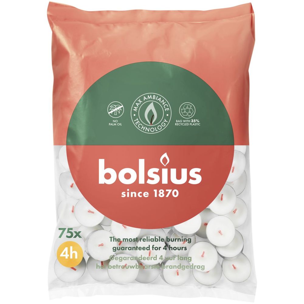 Bolsius Theelichten 4 Uur Wit 75 st