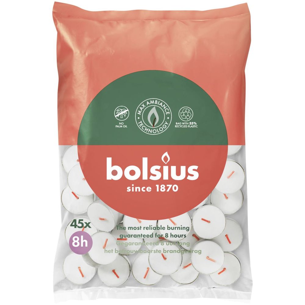 Bolsius Theelichten 8 Uur Wit 45 st