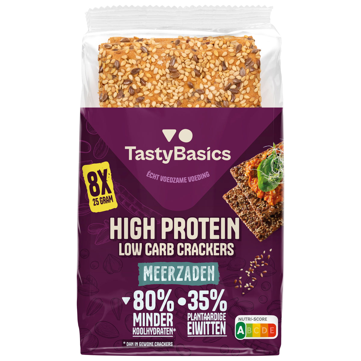 Tastybasics Less carb-high protein crackers meerzaden 200 gram