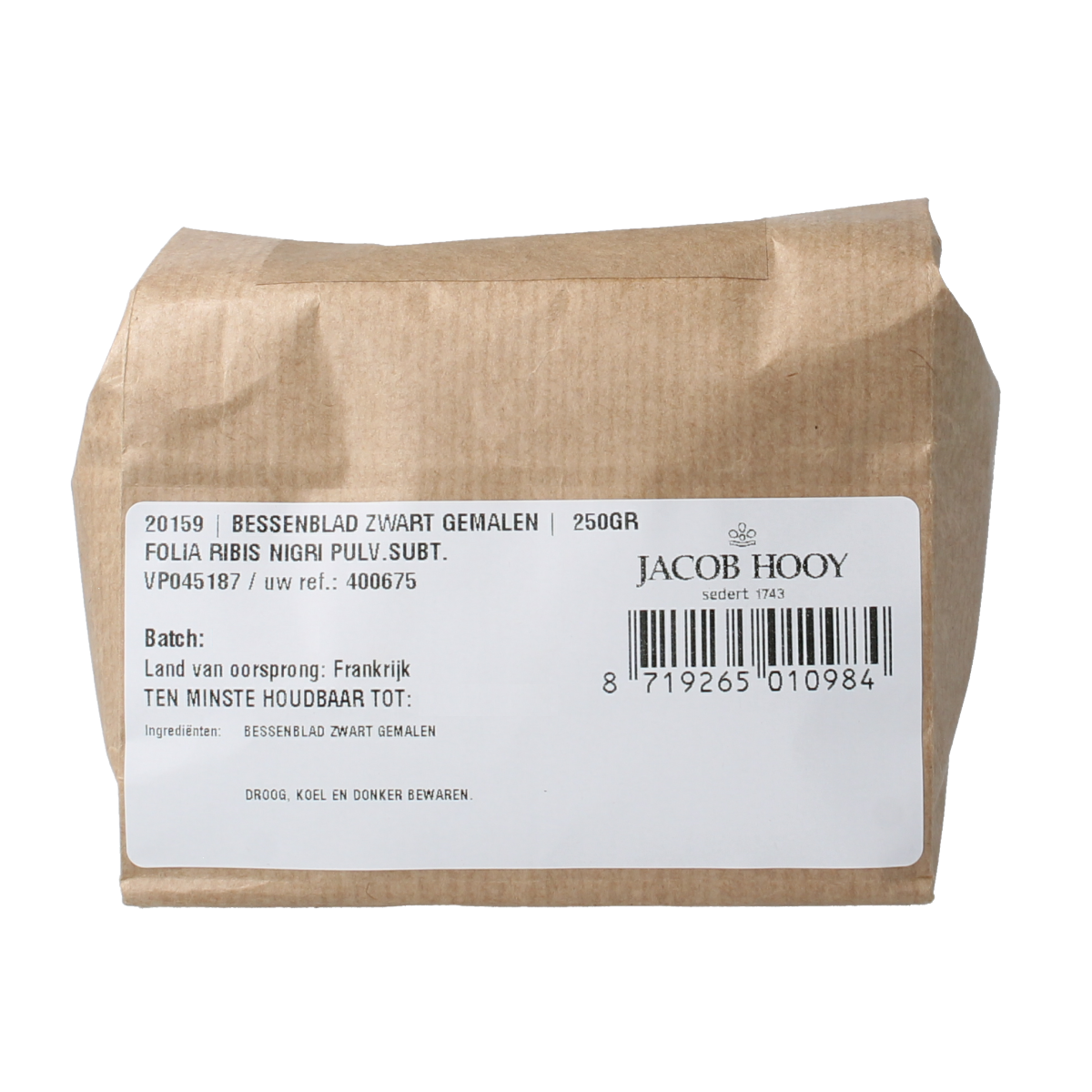 Jacob Hooy Bessenblad zwart gemalen 250 gram