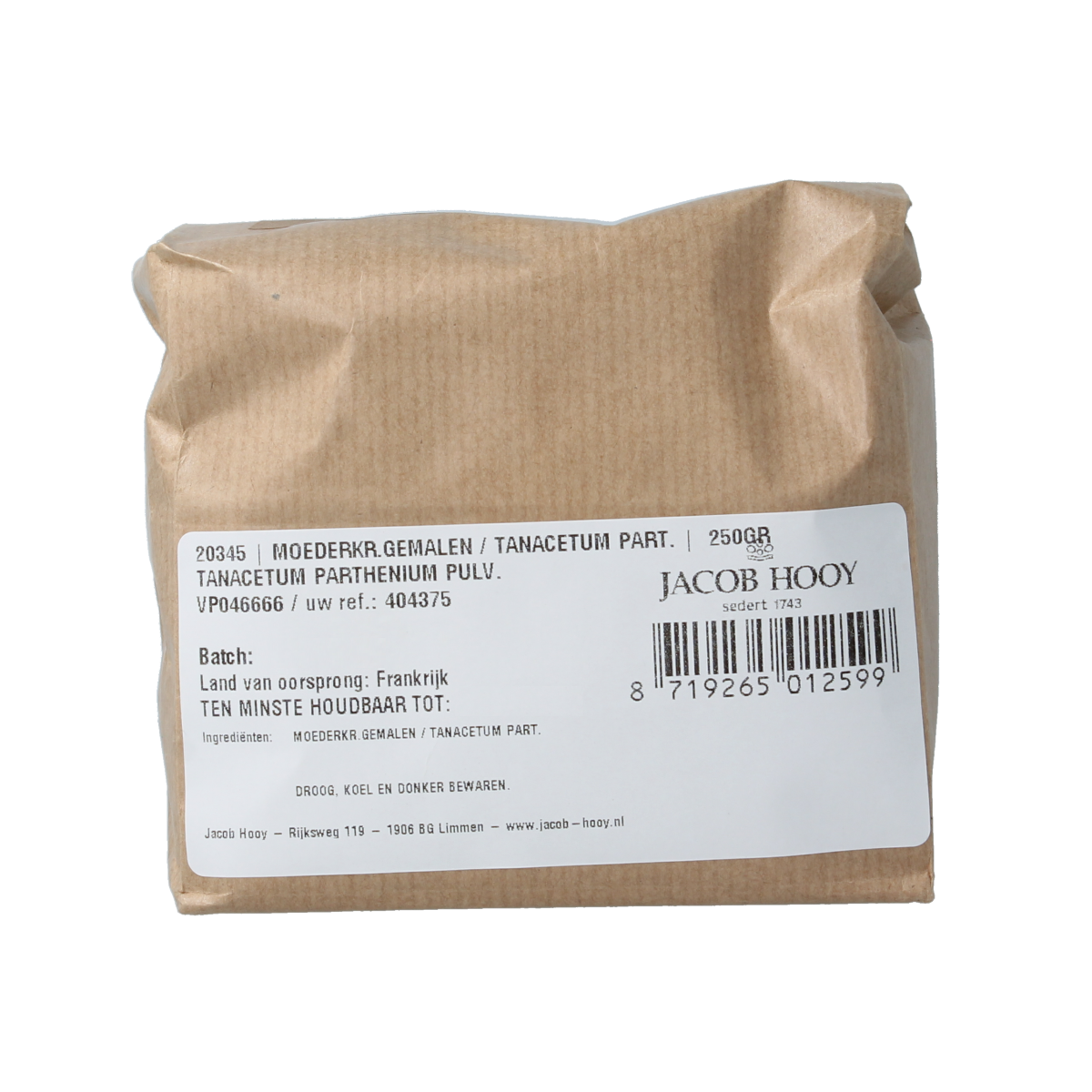 Jacob Hooy Moederkruid gemalen/tanacetum parthenium 250 gram
