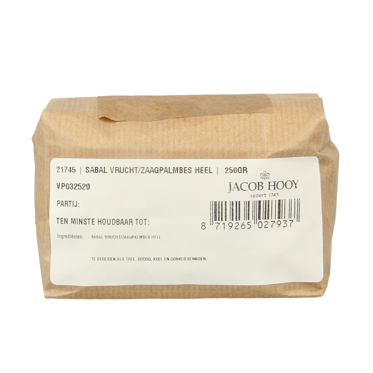 Jacob Hooy Sabal vruchten/zaagpalmbes 250 gram