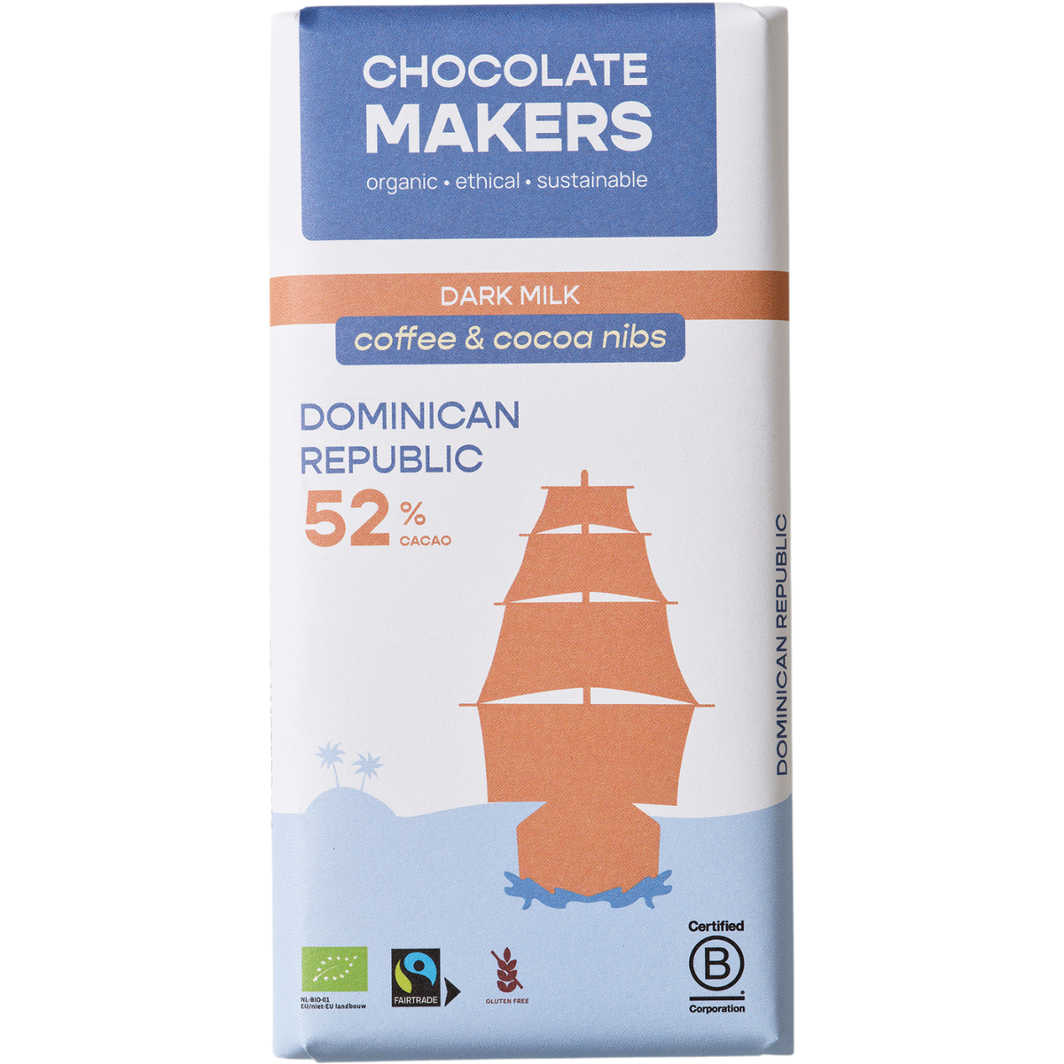 Chocolatemakers Reep tres hombres 52% melk cacaonibs & koffie 80 gram