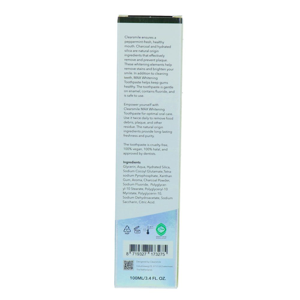 Clearsmile Max Whitening Tandpasta Charcoal 100 ml