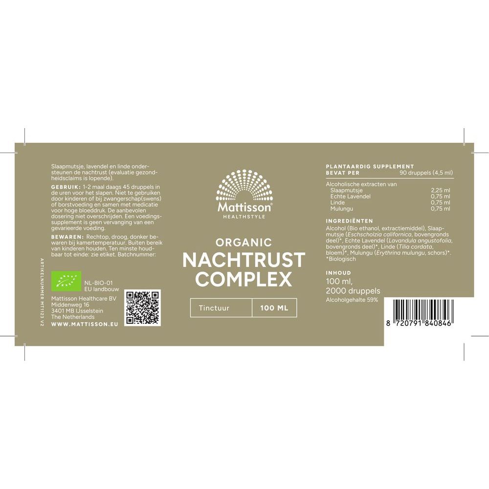 Mattisson Biologisch Nachtrust complex tinctuur 100 ml