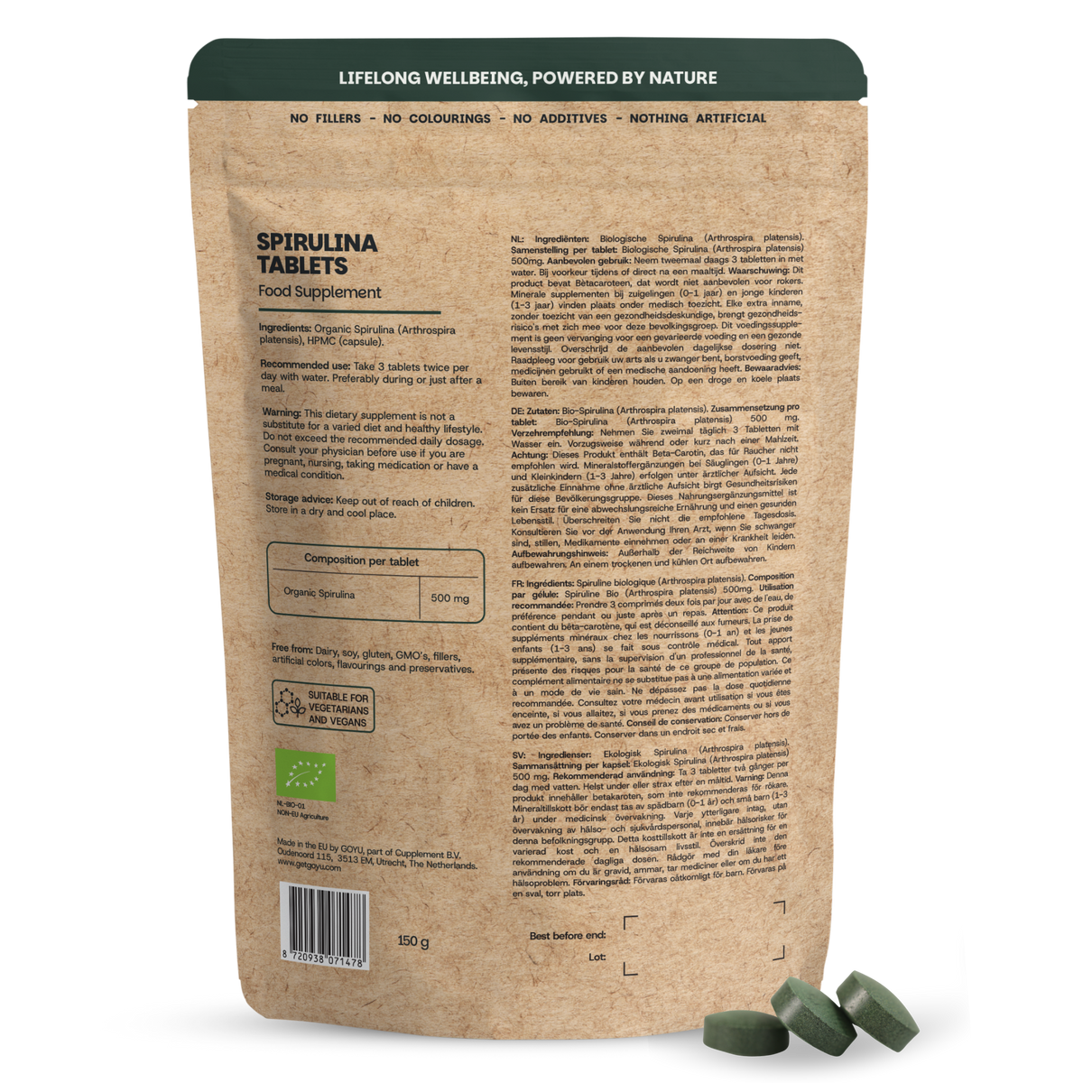 Goyu Spirulina 500 mg bio 300 tabletten (afbeelding 2)