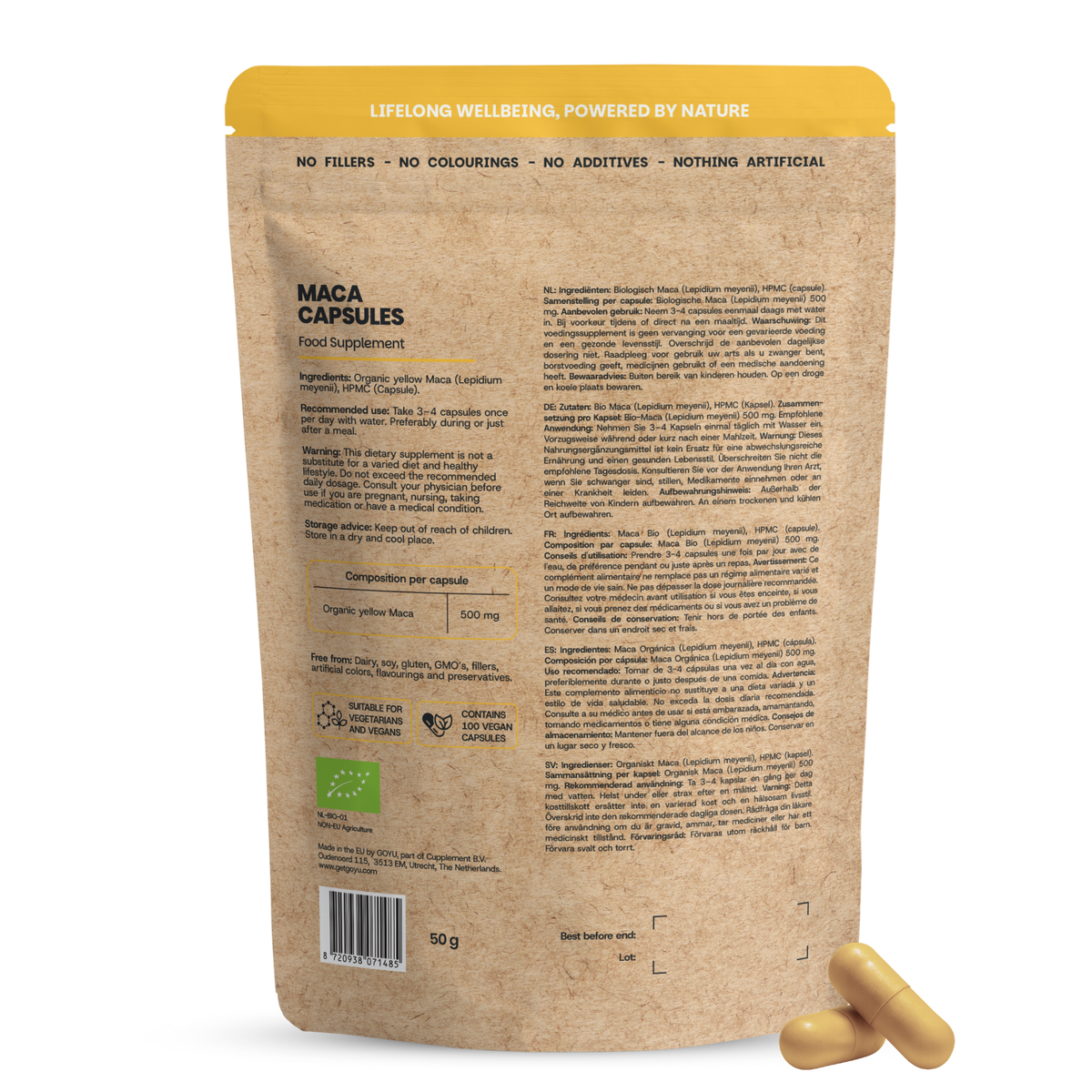 Goyu Maca 500 mg bio 100 capsules (afbeelding 2)