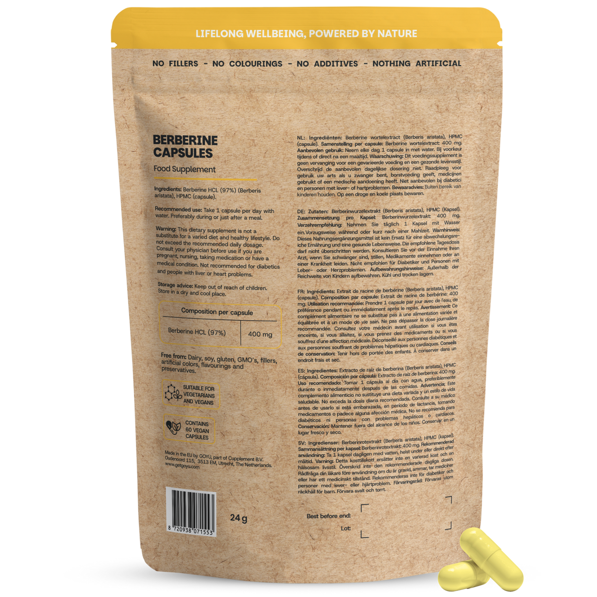 Goyu Berberine extract 400 mg 60 vcaps (afbeelding 2)