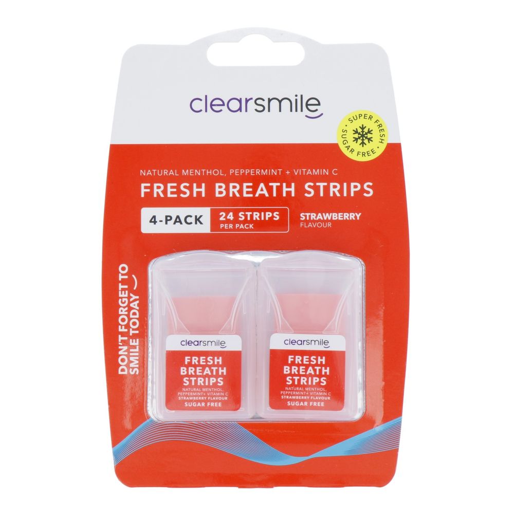 Clearsmile Fresh Breath Strips Natural Menthol, Pepermunt + Vitamine C Strawberry Flavor
