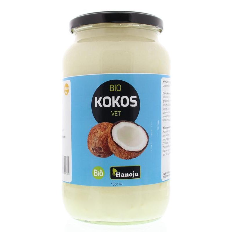 Hanoju Kokosolie geurloos glasfles 1 liter