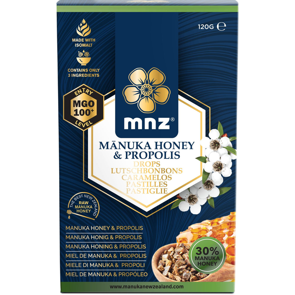 Manuka New Zealand Manuka honing MGO 100+ pastilles propolis 120 gram