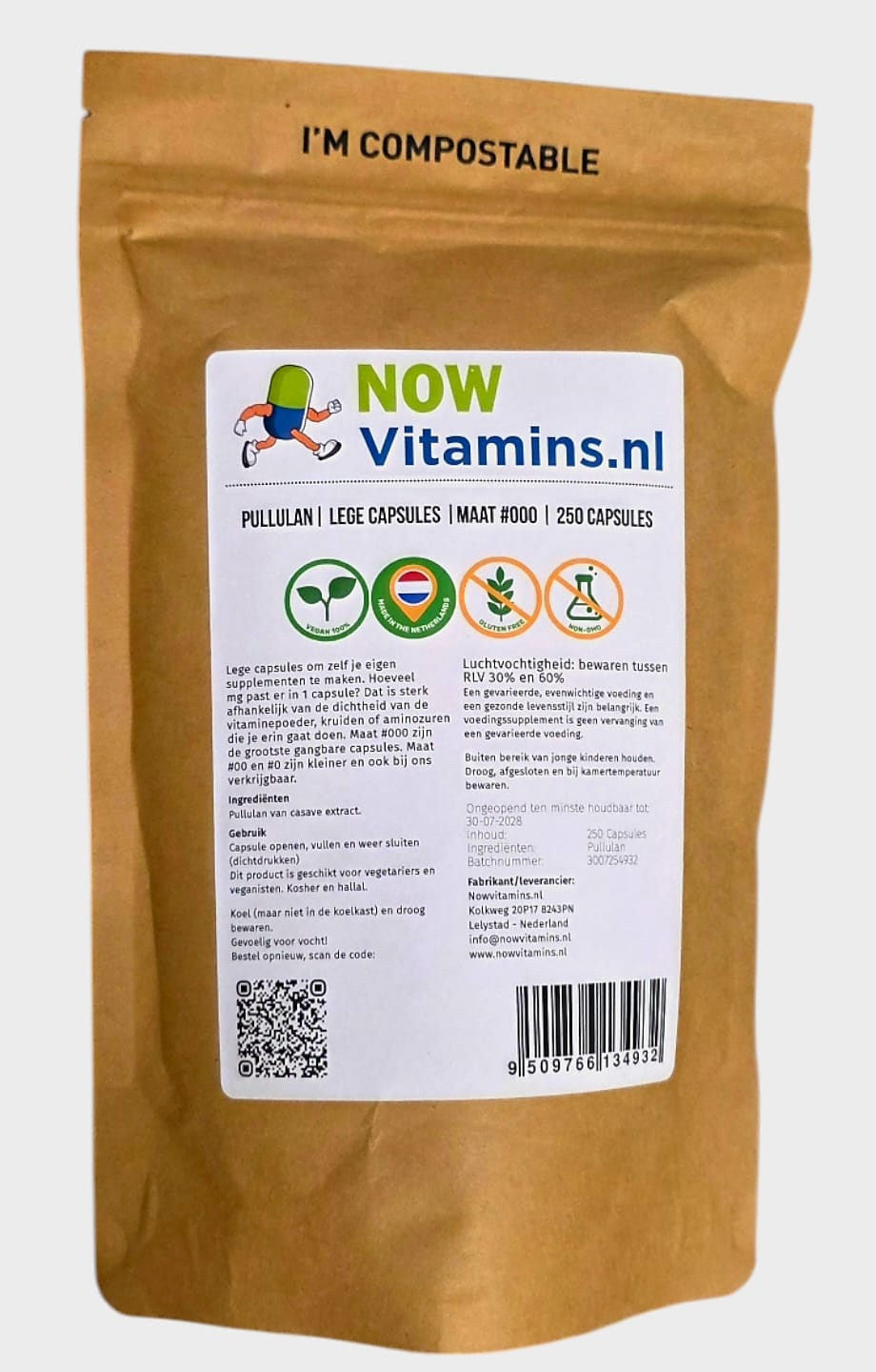 Vitarium Pullulan lege capsule mt 000 250 stuks