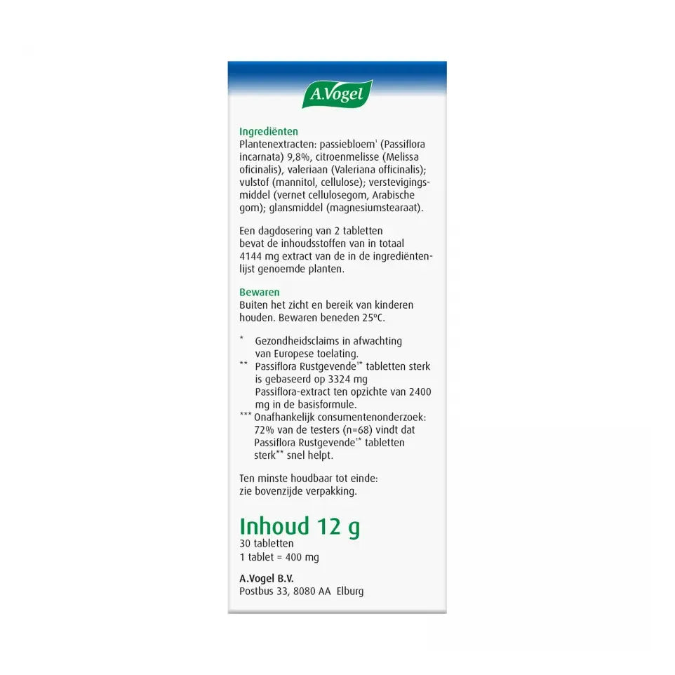 A.Vogel Passiflora rustgevende sterk 30 tabletten