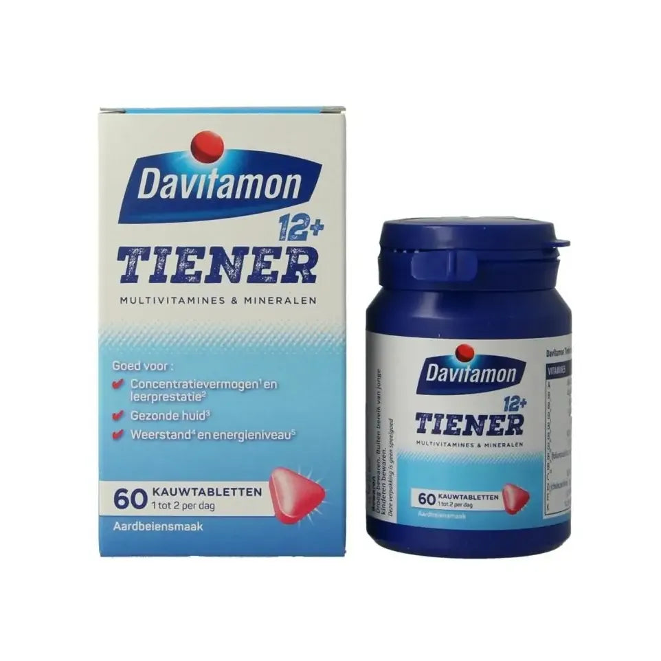 Davitamon Tiener boost 12+ aardbei 60 kauwtabletten