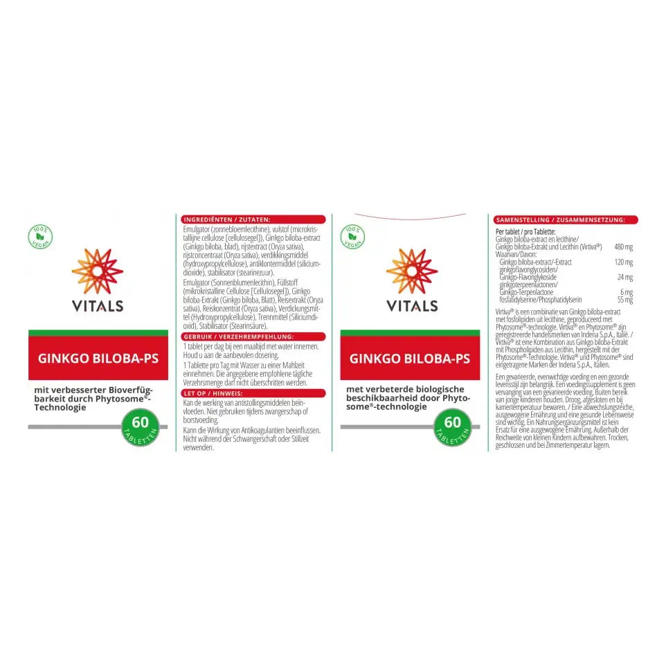 Vitals Ginkgo biloba PS 480 mg 60 tabletten