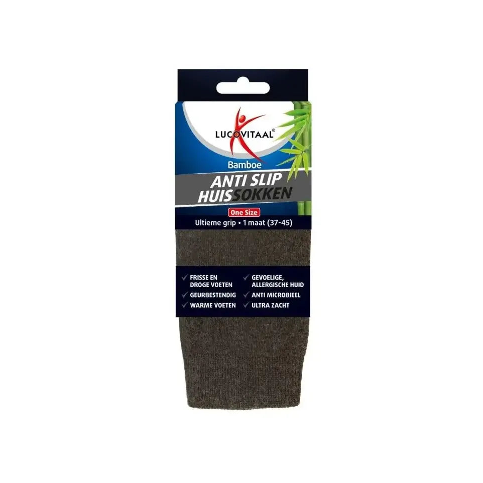 Lucovitaal Bamboe huissokken anti slip one size 1 paar