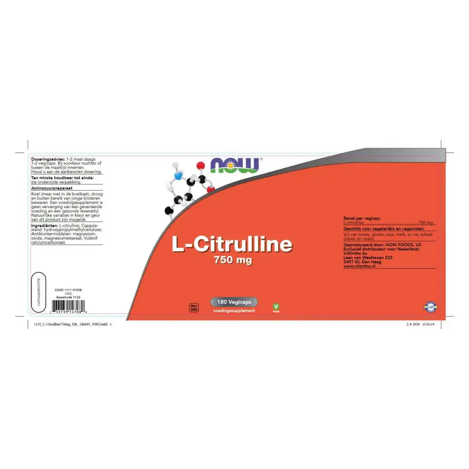 NOW L-Citrulline 750 mg 180 vcaps