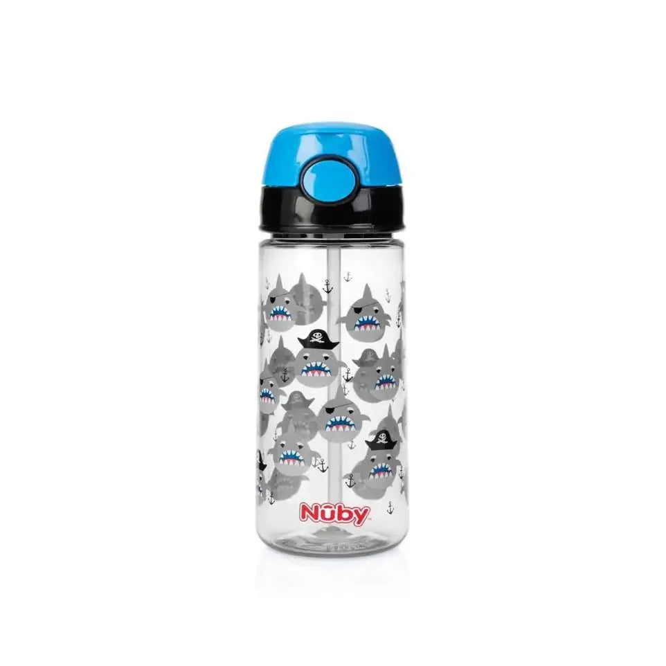 Nuby Beker zacht rietje drukknop blauw 530 ml 3+ jaar