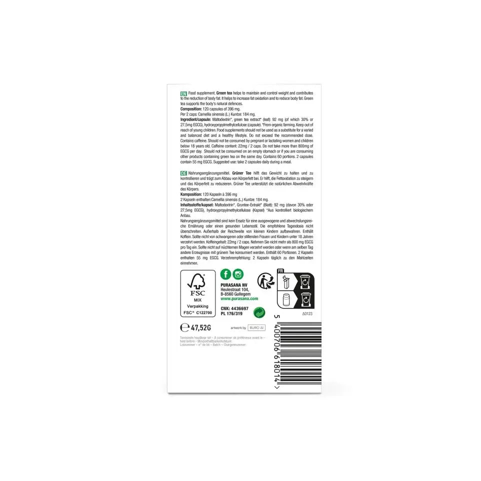 Purasana Bio groene thee 120 vcaps