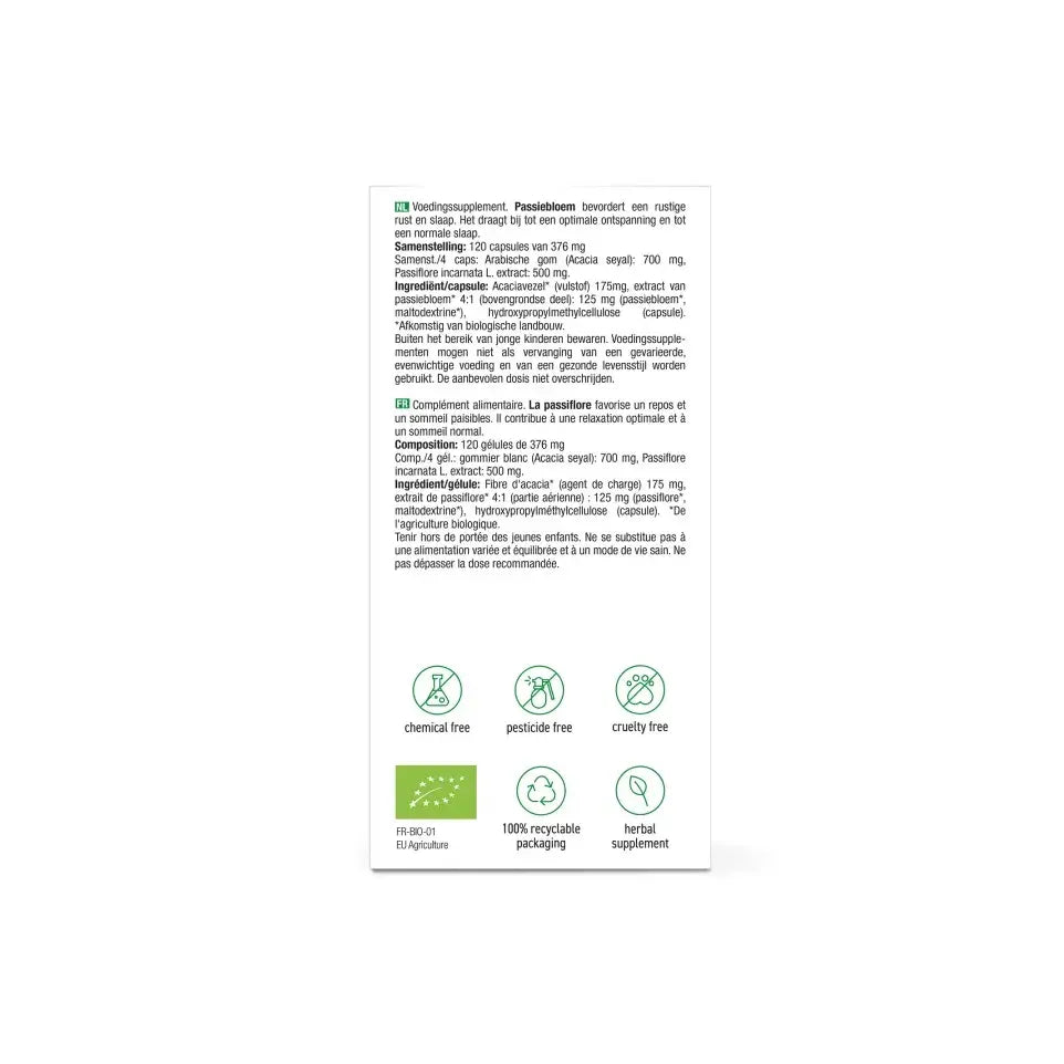 Purasana Passiebloem bio 125 mg 120 vcaps