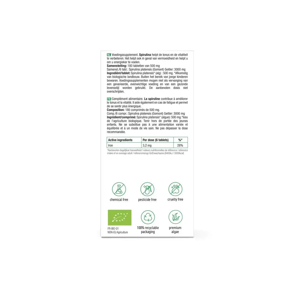 Purasana Spirulina 180 tabletten (afbeelding 3)