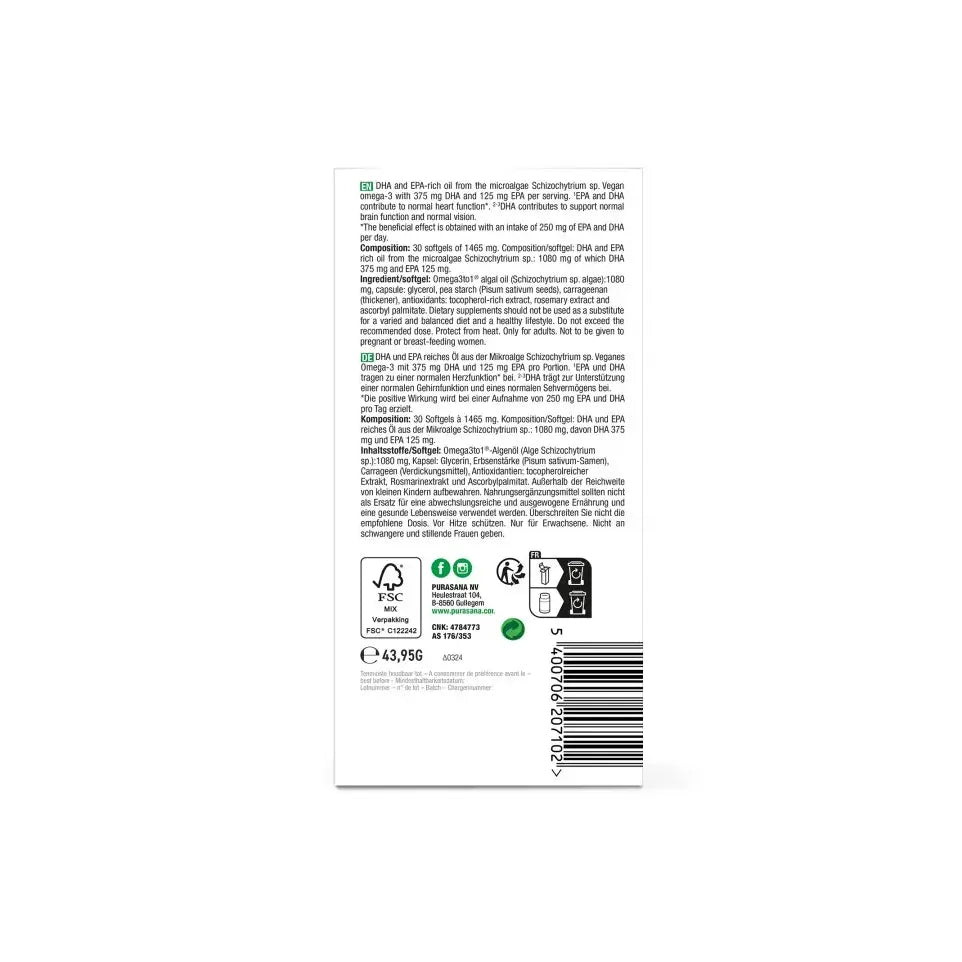 Purasana Vegan omega-3 1080 mg 30 softgels