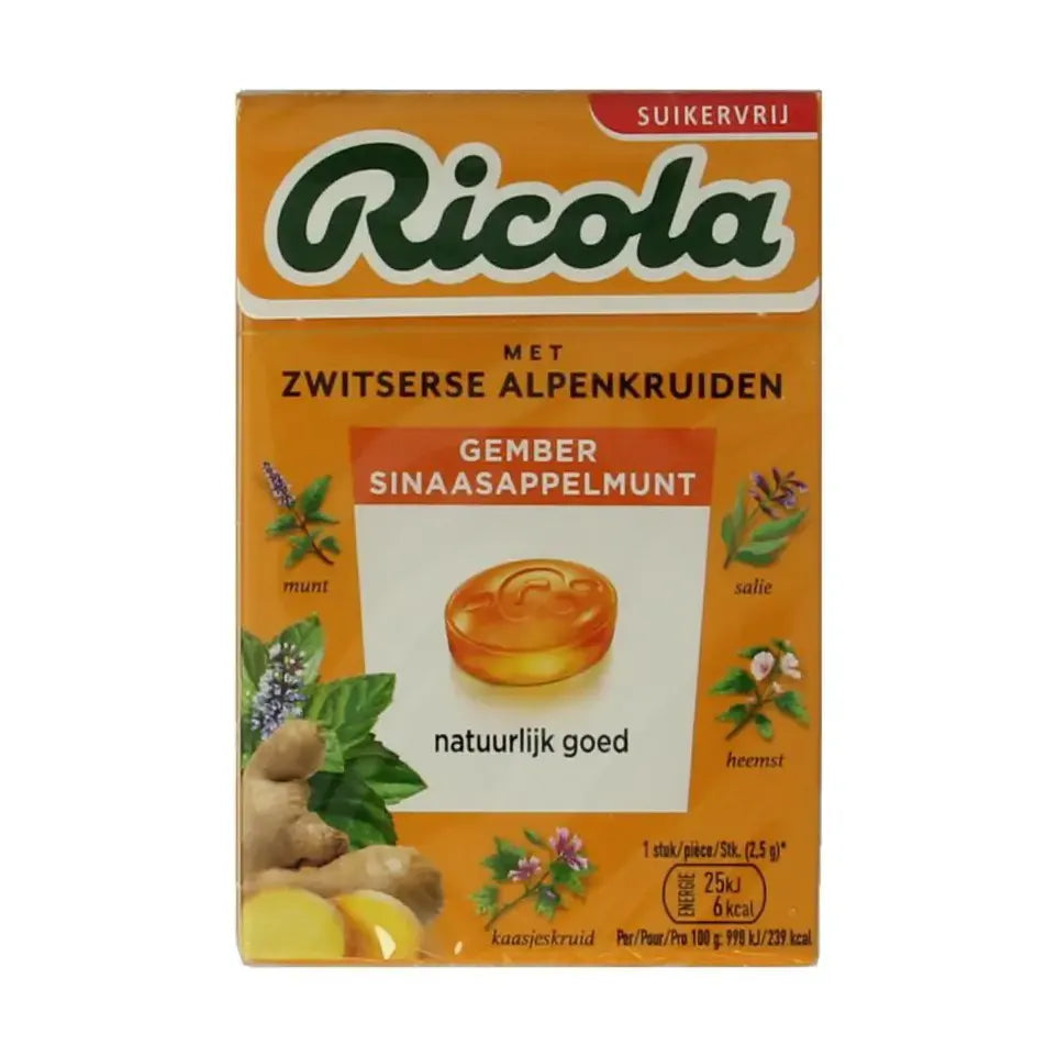 Ricola Gember sinaasappelmunt suikervrij 50 gram