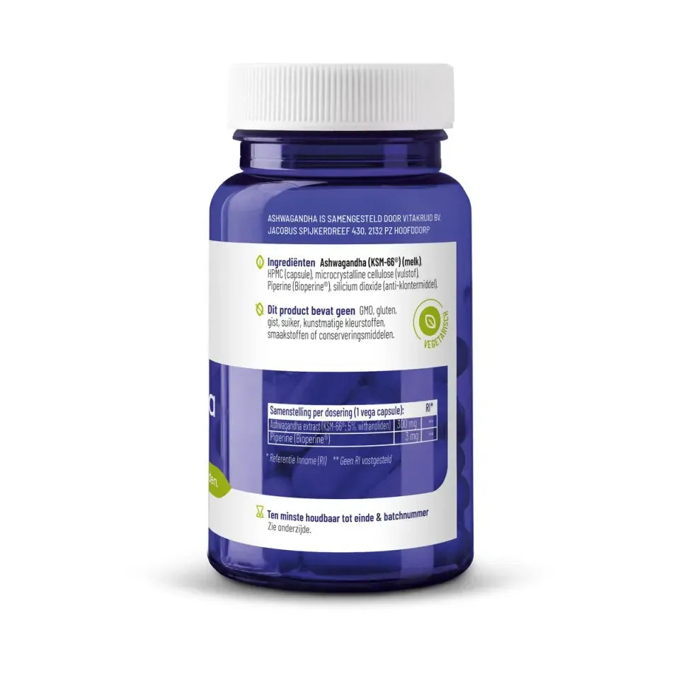 Vitakruid Ashwagandha KSM-66 & bioperine 60 vcaps (afbeelding 3)