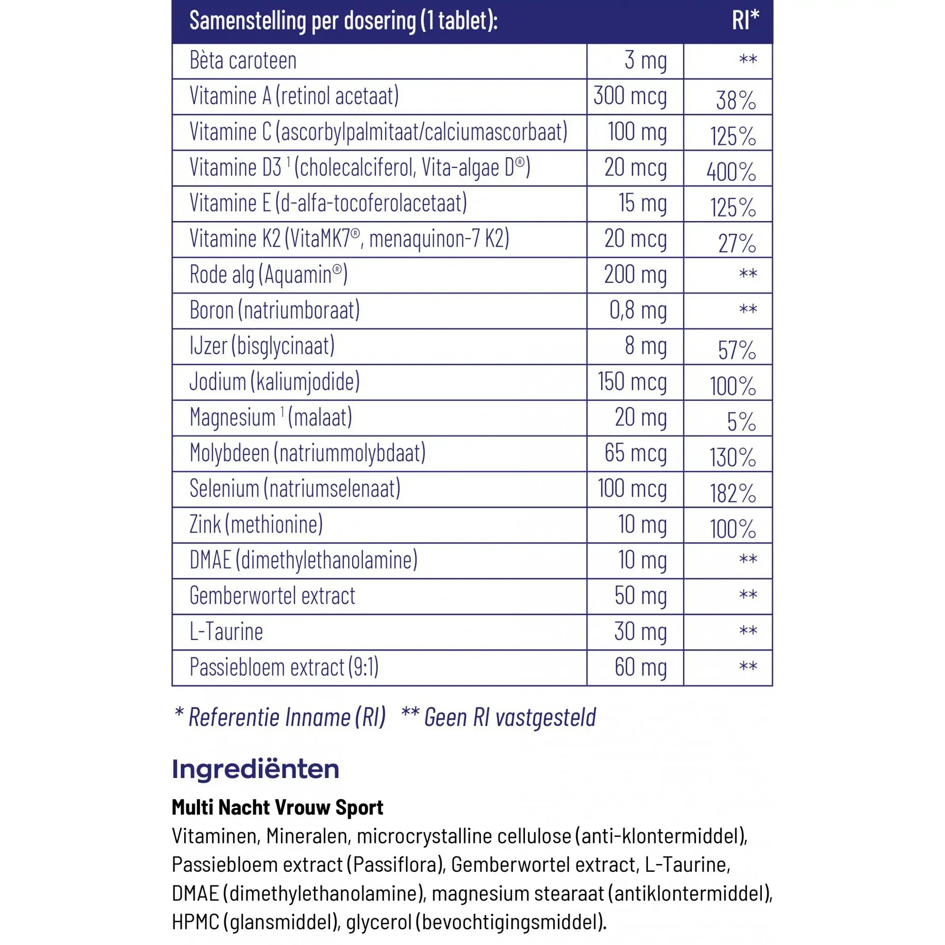 Vitakruid Multi nacht vrouw sport 30 tabletten (afbeelding 4)