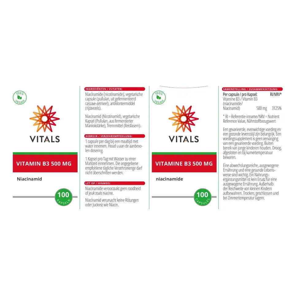 Vitals Vitamine B3 niacinamide 500 mg 100 capsules