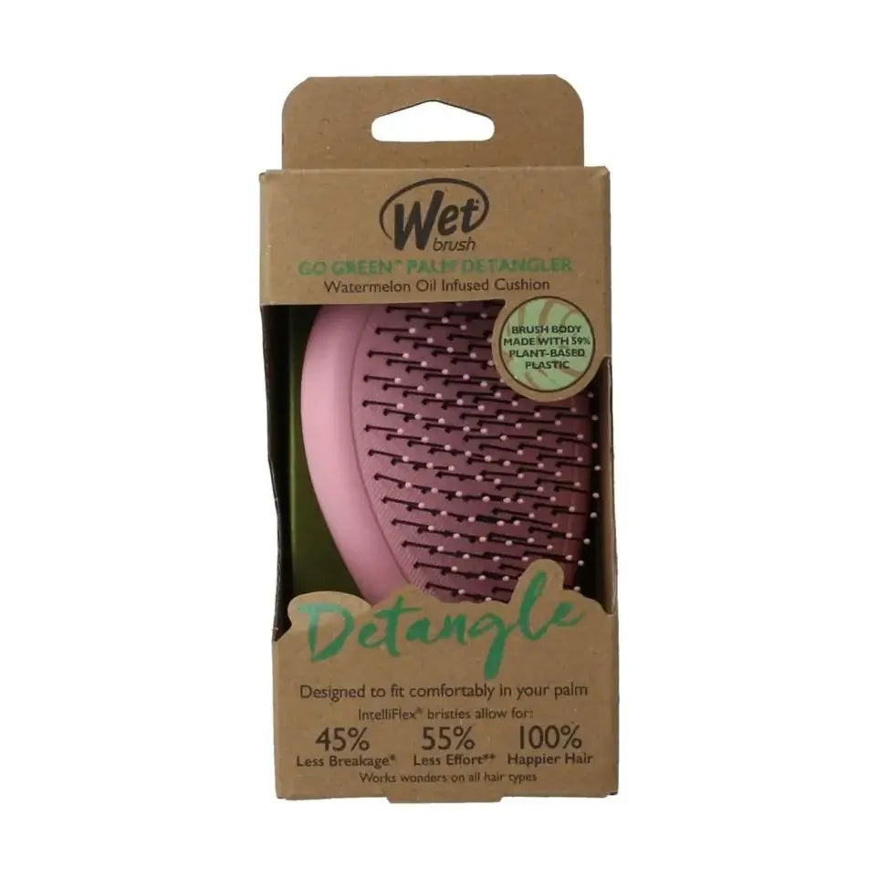 Wetbrush Go green palm detangler pink water