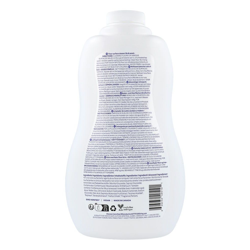 Attitude Nature+ Allesreiniger Vloeren Citrus Zest 1050 ml
