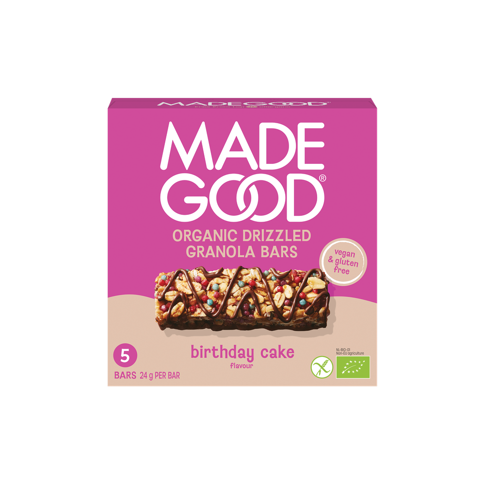 MadeGood Chocolate Drizzled Granola Bars Birthday Cake Flavor Bio 5 stuks