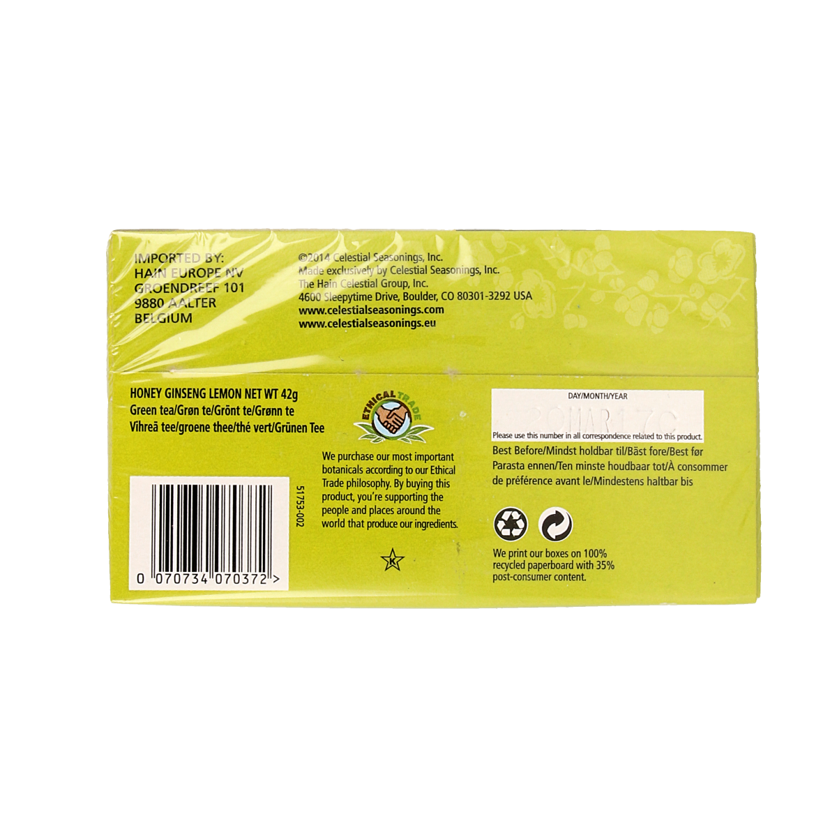 Celestial Season Honey lemon ginseng green tea 20 zakjes