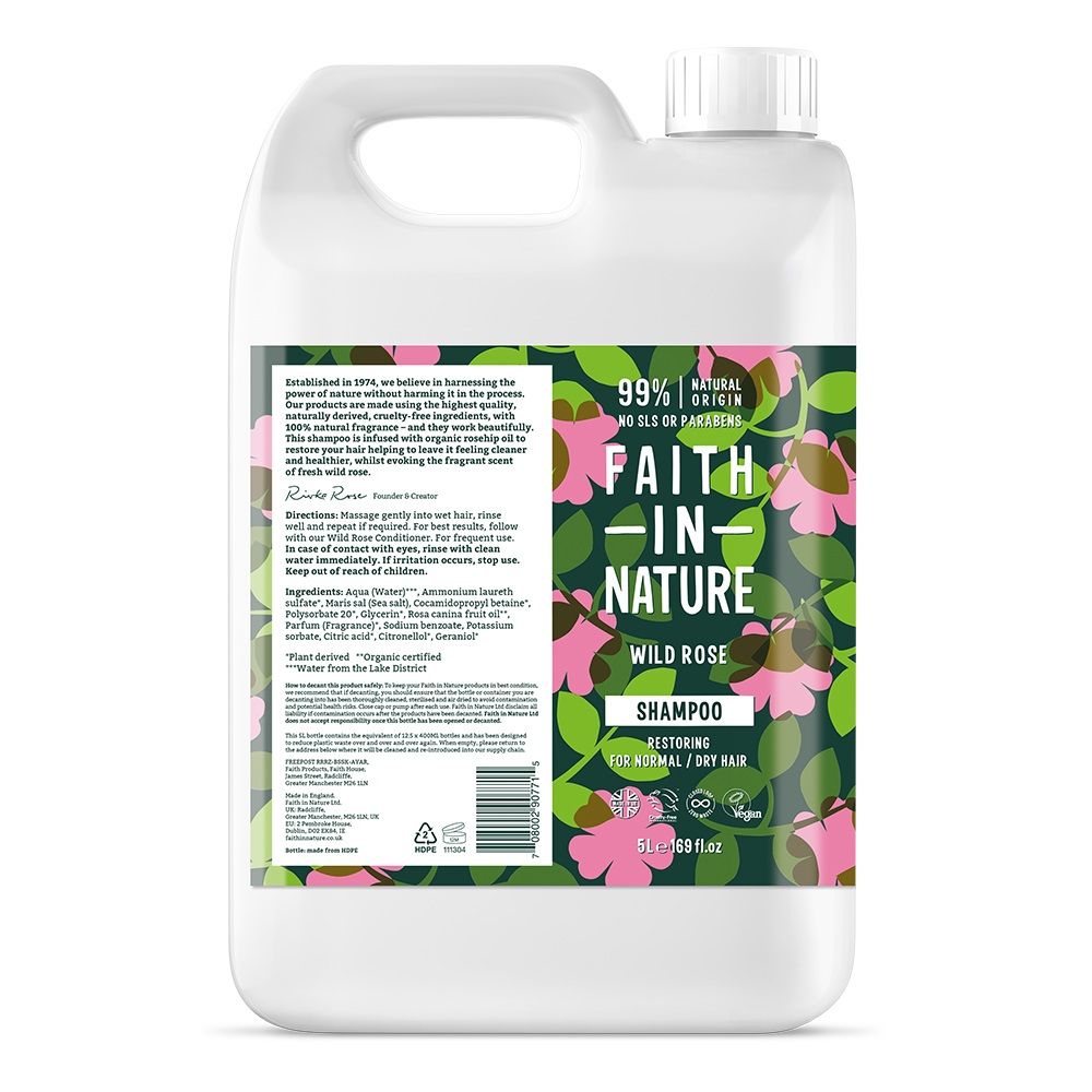 Faith In Nature Shampoo Wild Rose Navulverpakking 5 lt
