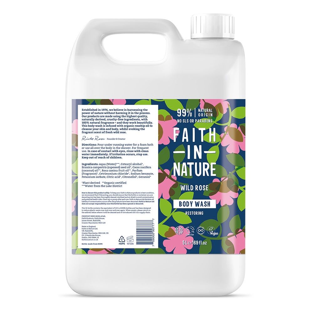Faith In Nature Bodywash Wild Rose Navulverpakking 5 lt