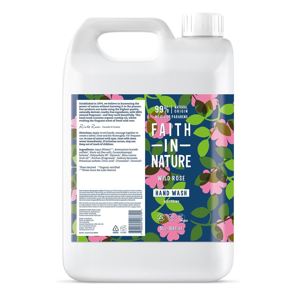 Faith In Nature Handwash Wild Rose Navulverpakking 5 lt