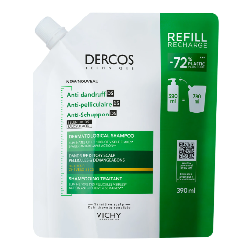 Vichy Dercos anti-roos shampoo droog haar navulling 390 ml
