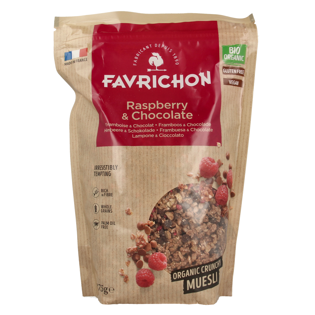 Favrichon Framboos & chocolade crunchy muesli 375 gram