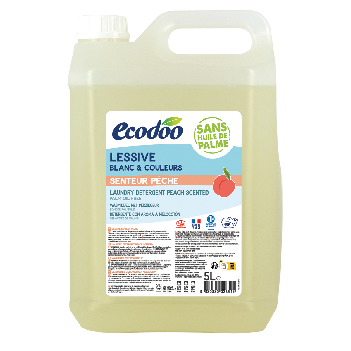 Ecodoo Wasmiddel geconcentreerd perzik 5 liter