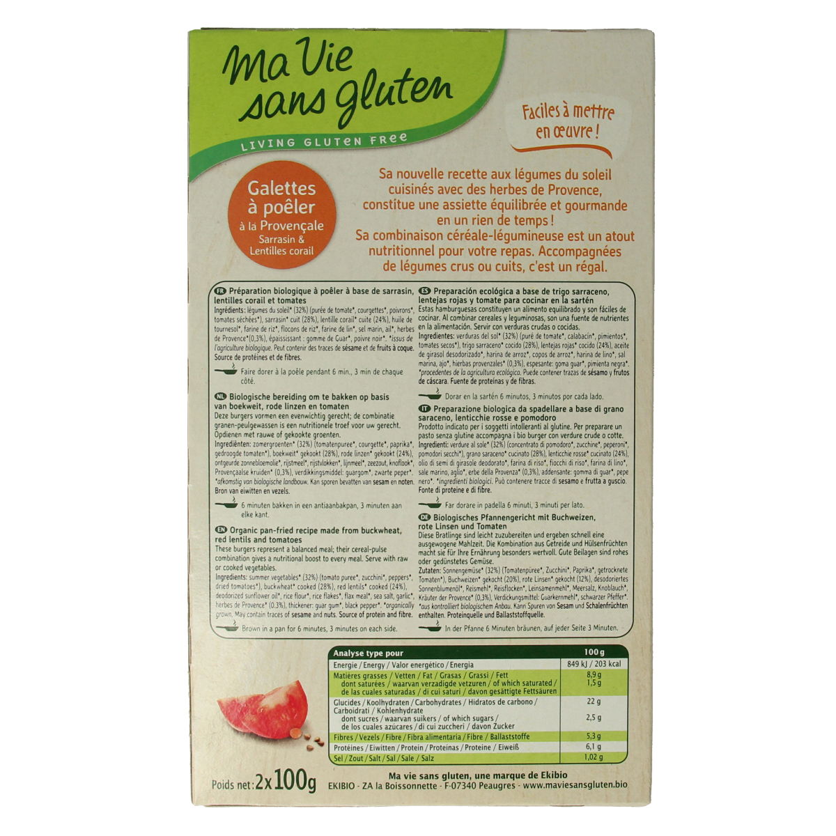 Ma Vie Sans Gluten Provencaalse burgers 2x100 g 2 stuks