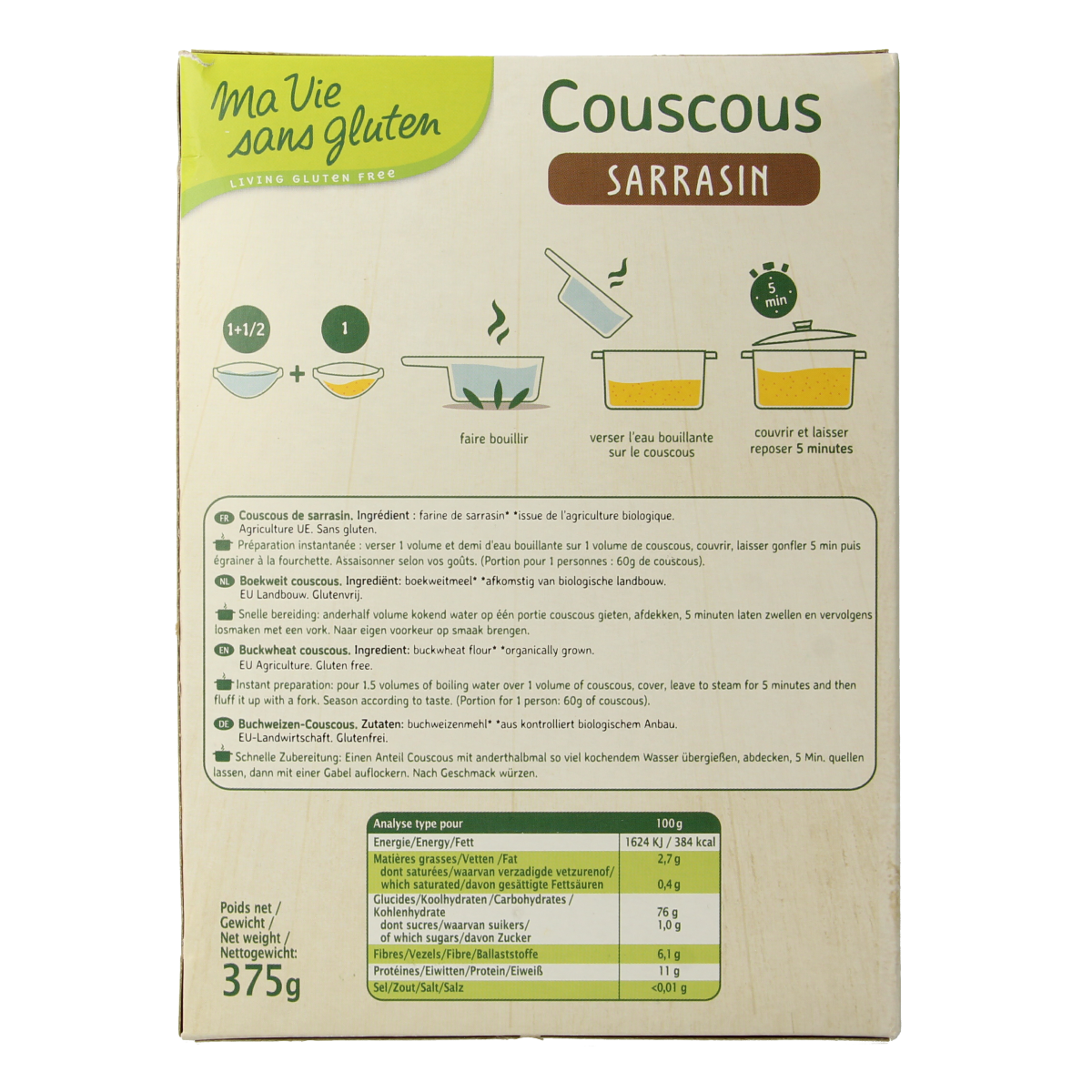 Ma Vie Sans Gluten Couscous 100% boekweit 375 gram