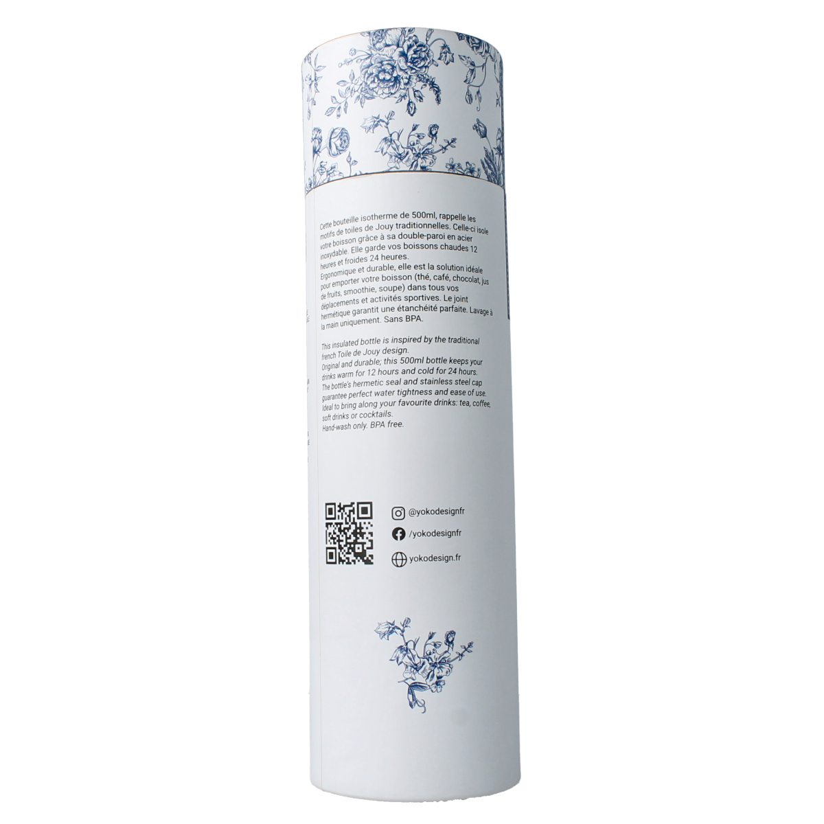 Yoko Drinkfles Toile de Jouy blue isotherm 500 ml
