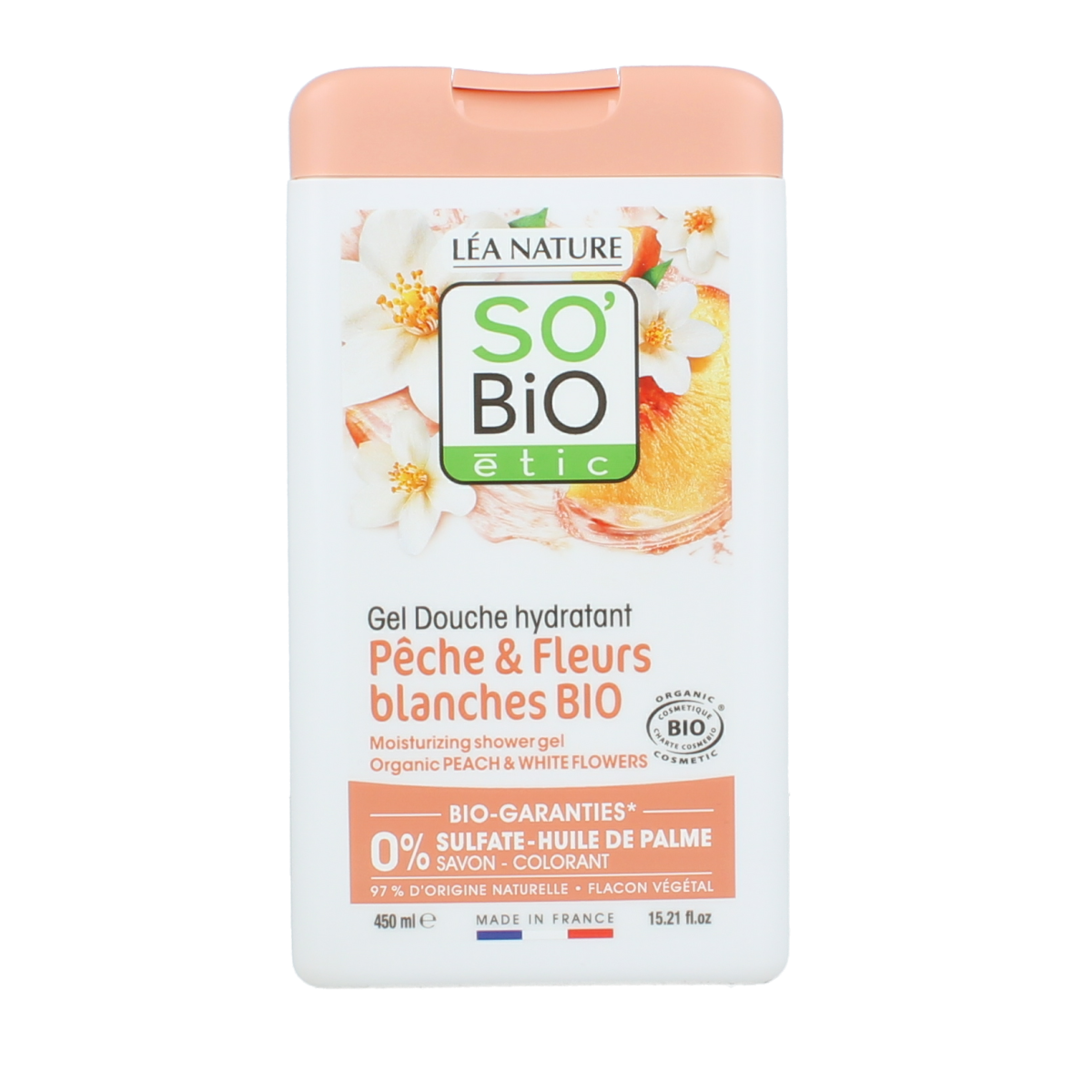 So Bio Etic Showergel peach & white flowers biologisch 450 ml