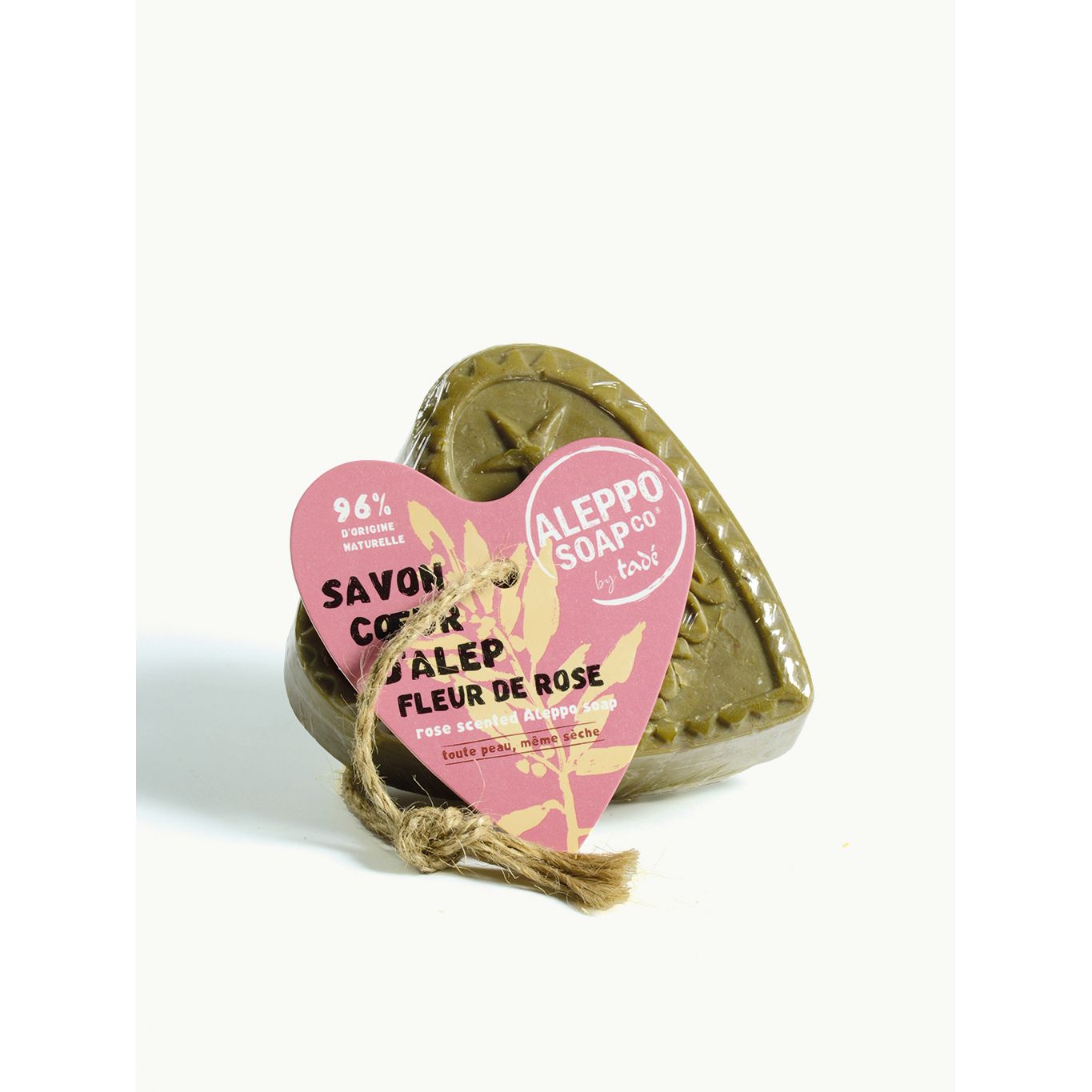 Aleppo Soap Co Savon d'Alep hart fleur de rose met touw 150 gram